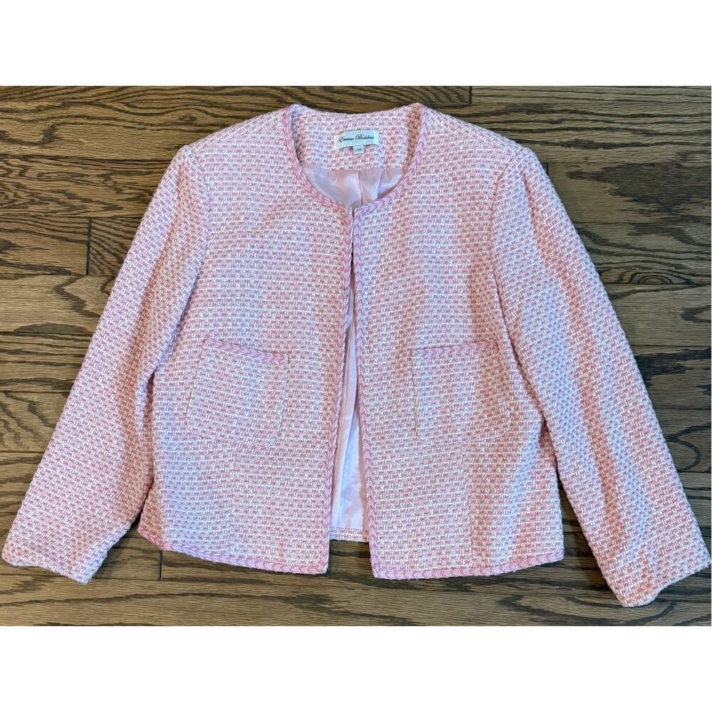 Enrico Baldini Pink Tweed Cropped Blazer Jacket Size 14 Made in USA Career Work